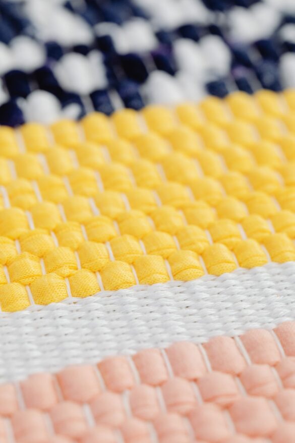 Close-up of handmade stretch textile, adaptable fabric