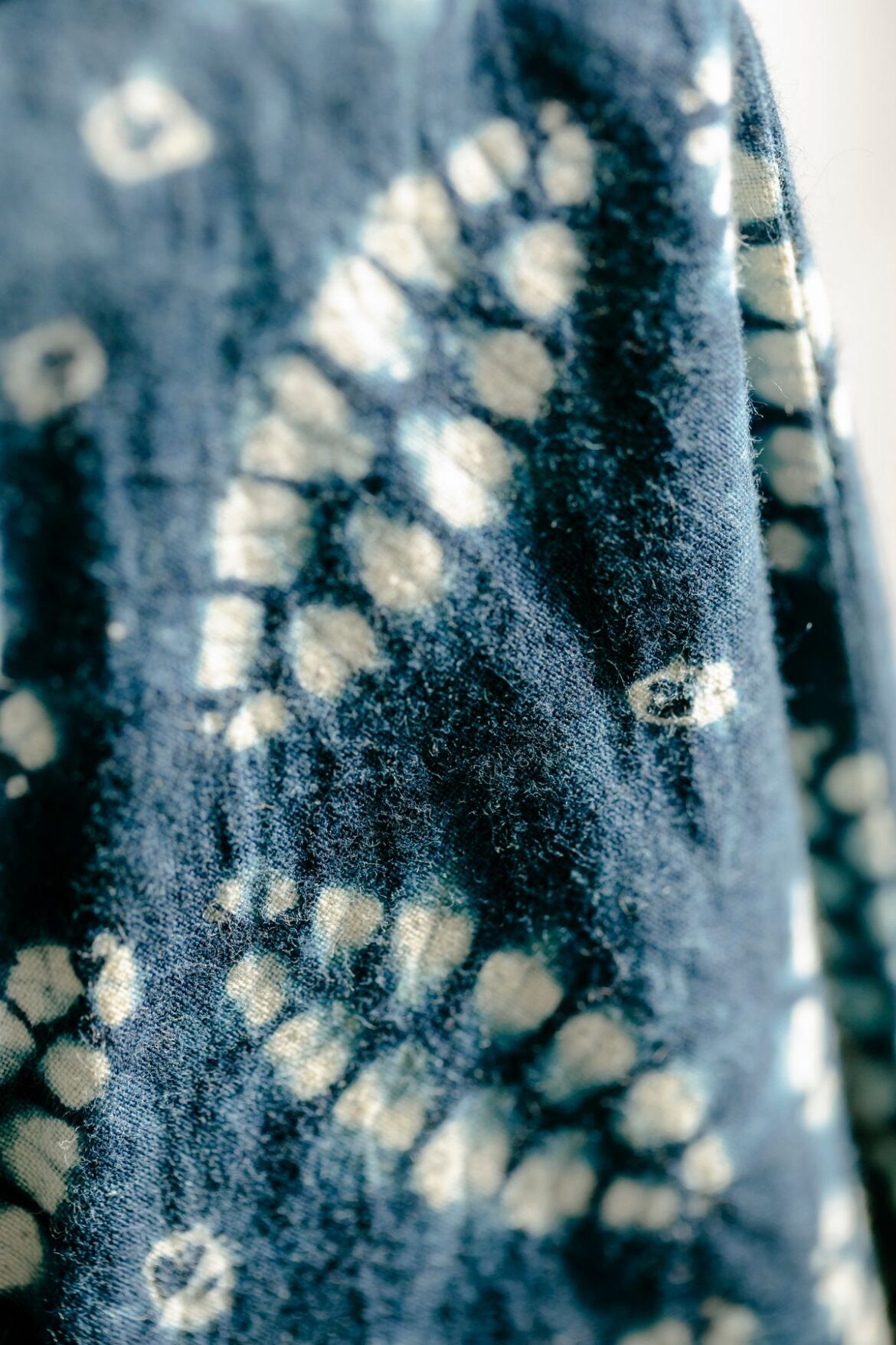 Close-up of blue patterned fabric texture