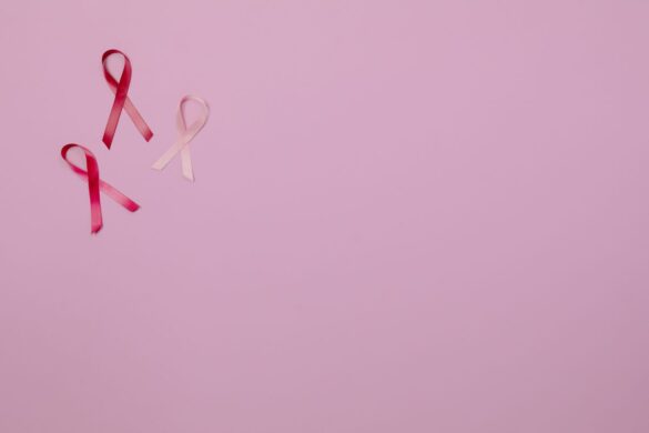 Pink ribbons symbolizing breast cancer awareness and support